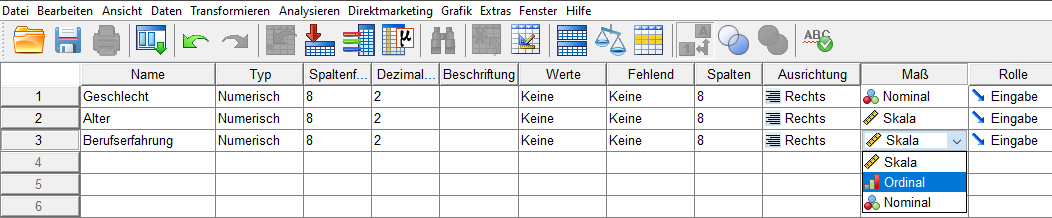 Skalenniveaus in SPSS